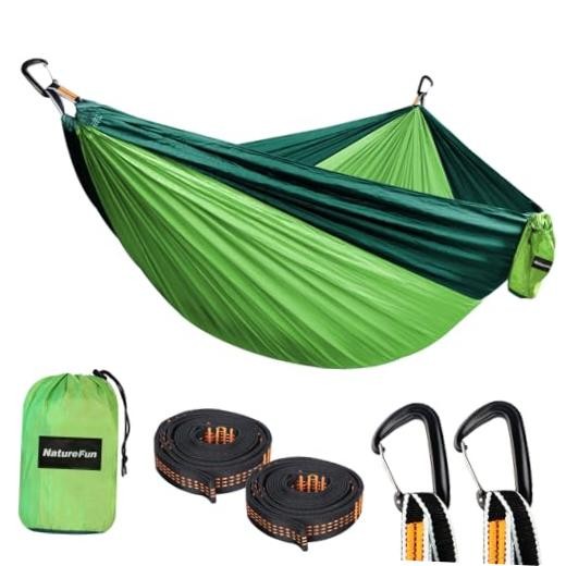 NATUREFUN Ultra-Light Travel Camping Hammock | 300x200cm Light Green/Dark Green