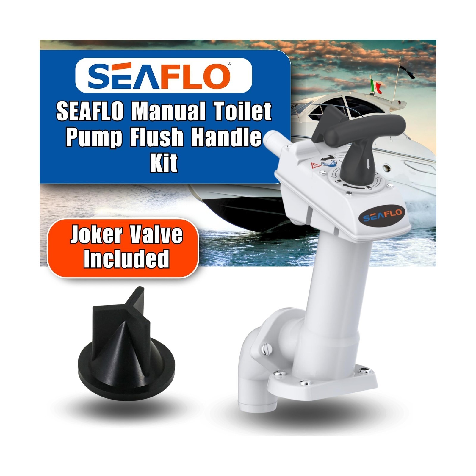 SEAFLO Manual Toilet Pump Flush Handle Kit – Compatible with SEAFLO and JABSC…