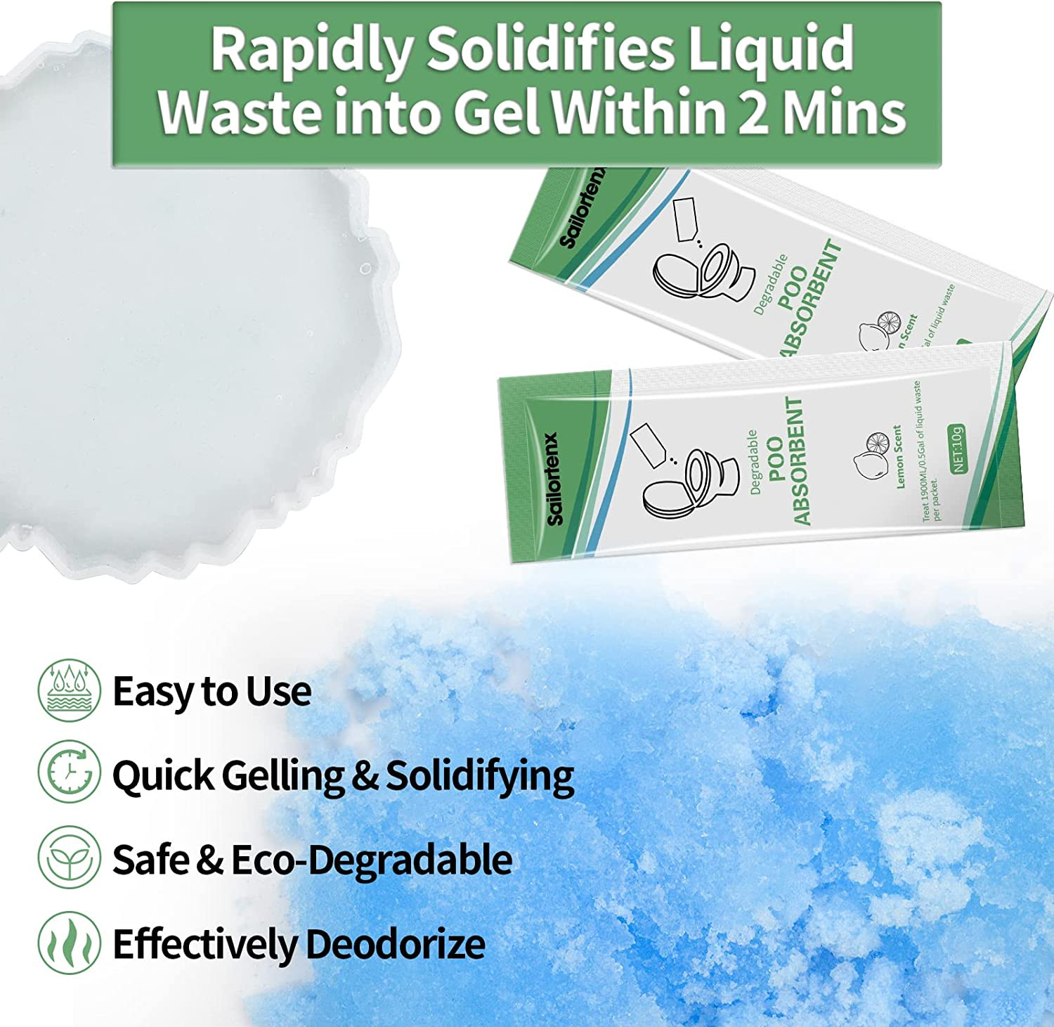 Poo Absorbent for Portable Toilet, Camping Toilet Chemicals, Eco Degradable Abso