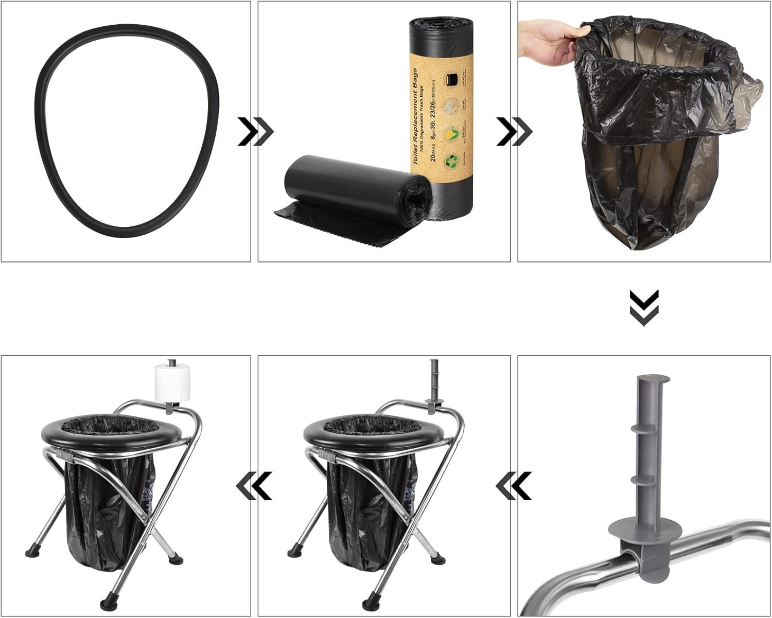 Inodoro plegable de acero inoxidable de 350 libras para adultos para acampar NEW