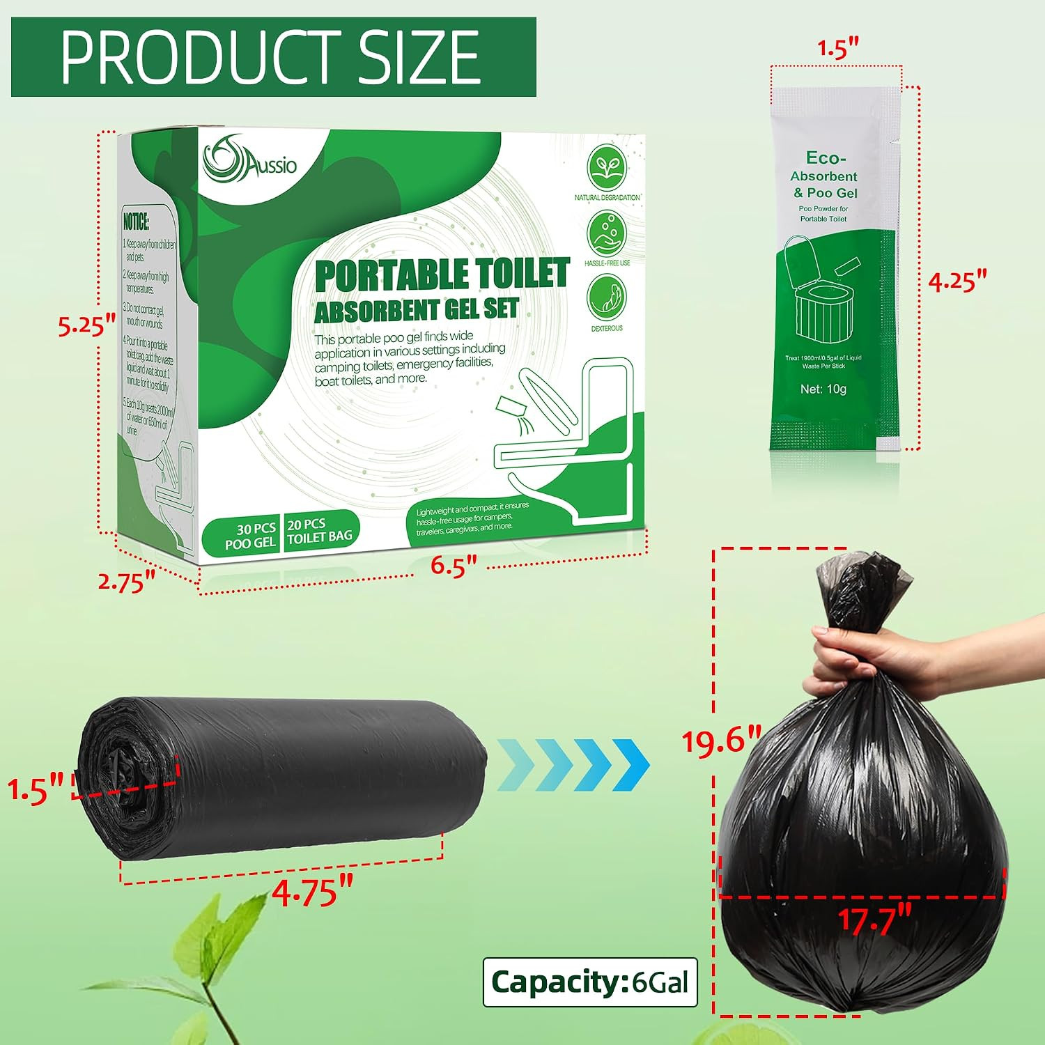 Portable Toilet Absorbent Gel with Camping Toilet Bags, Poo Urine Powder for Hik