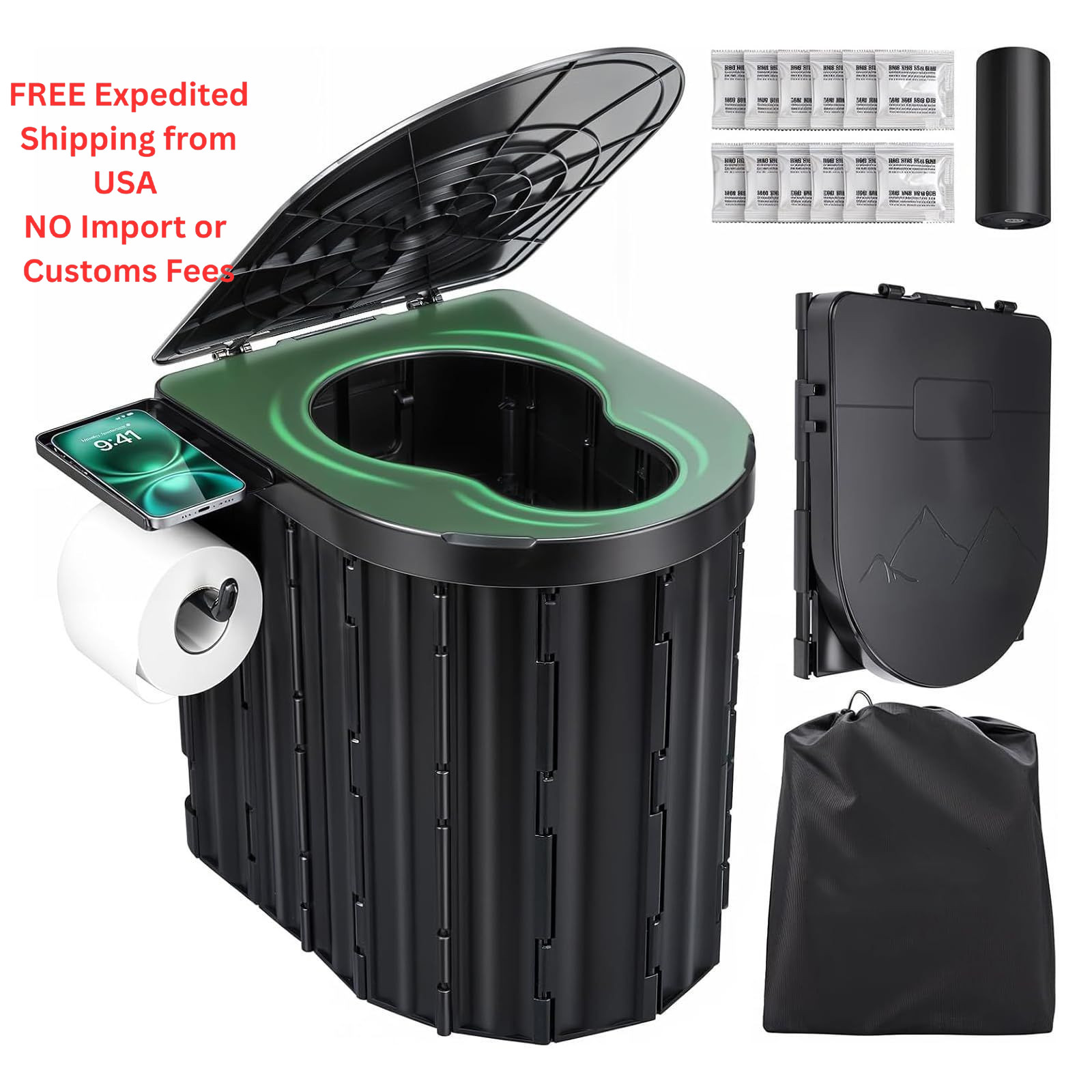 Sckee Camping Toilet, Portable Toilet for Adults, Travel Black