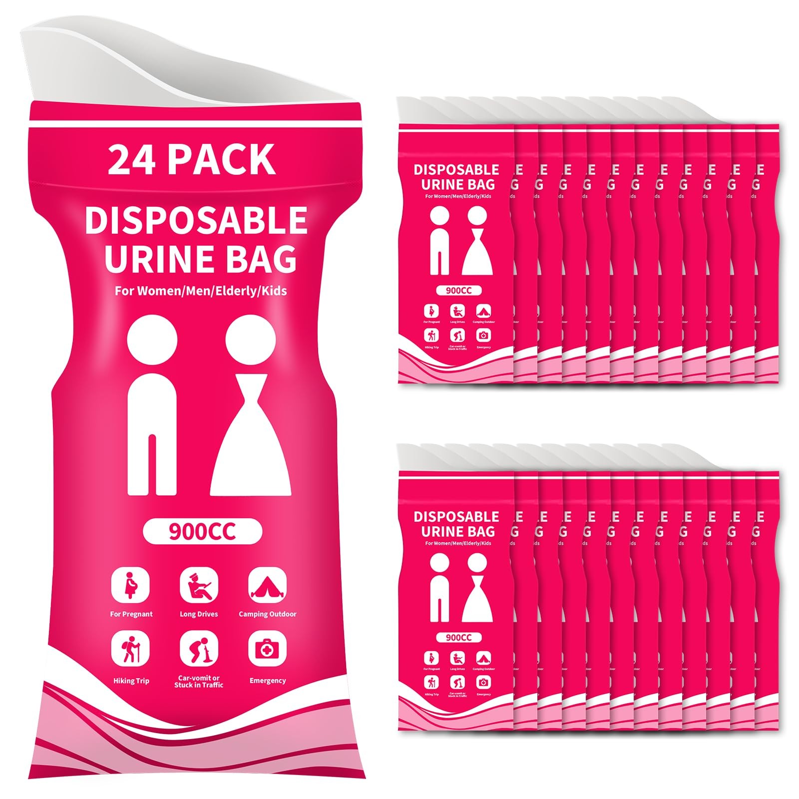 900ML Portable Pee Bags for Travel for Men, 24 Pack Disposable Urine Bags, Le…
