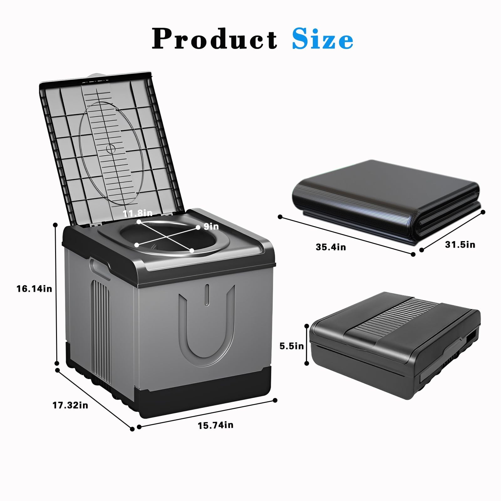 XXXL Portable Toilet for Adults Camping, 17.3x16x15.74 In-Extra Large Travel …
