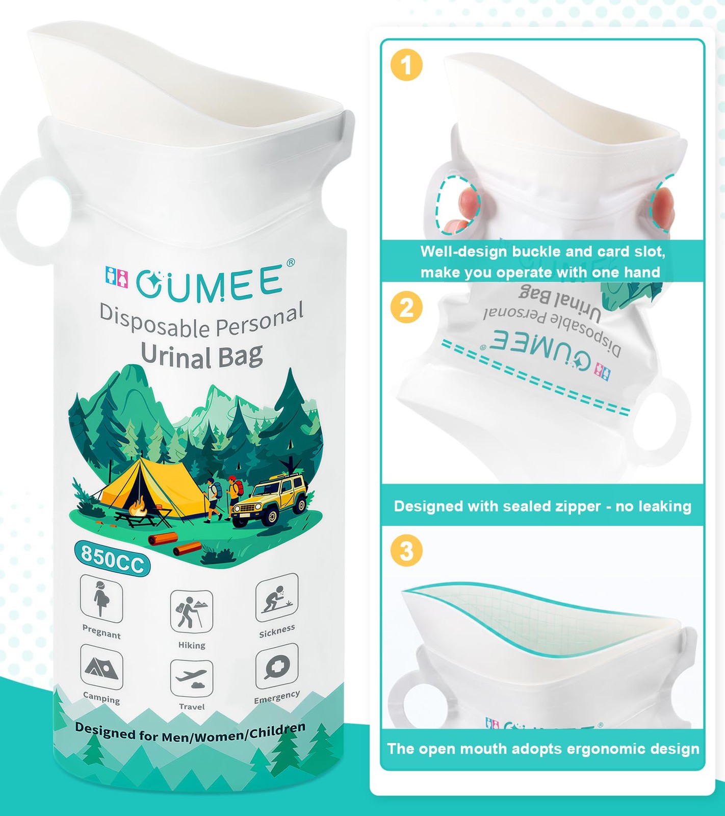 OUMEE 850ML Emergency Disposable Urinal Bags, 8/12/20/28 Pcs Large, White