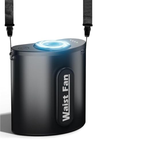 Portable Waist Fan 10000mAh, Up to 45H Runtime,18000RPM Strong Air, Black
