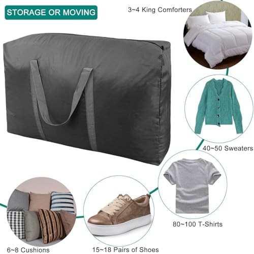 100L Extra Large Storage Bags, Big Moving Bags with Strong Zippers 2 Pack Black