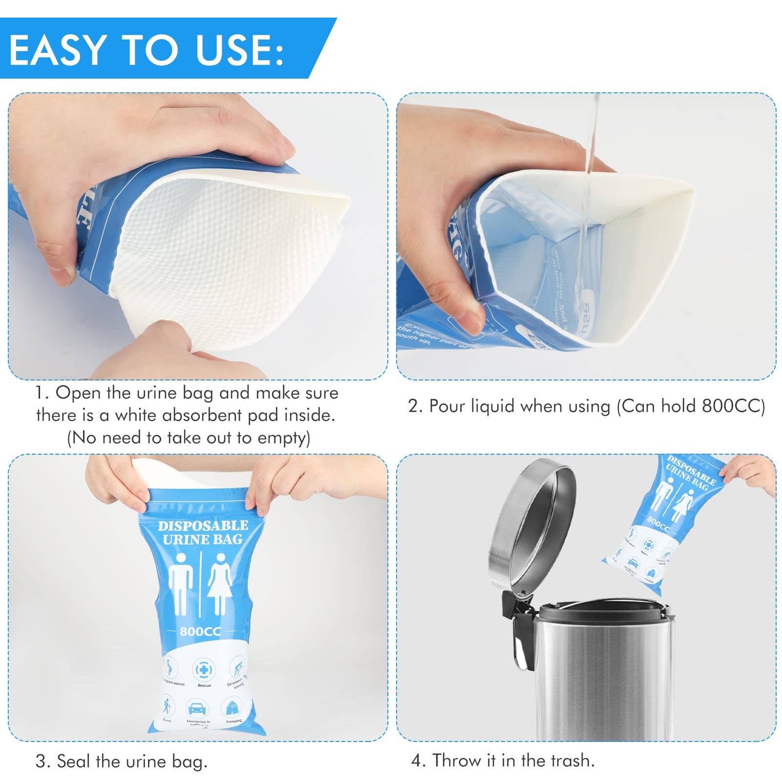 Urine Bag, 24 Pack 800ML Disposable Urinal Bag for Travel, Emergency Portable…