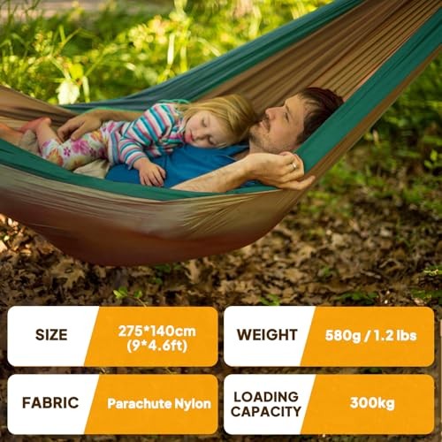 NATUREFUN Ultra-Light Travel Camping Hammock | 275x140cm Camel/Olive Green