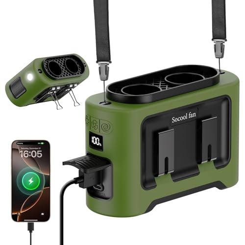 Socool Portable Waist Fan Clip on Wearable Belt Rechargeable 14500mAh Green