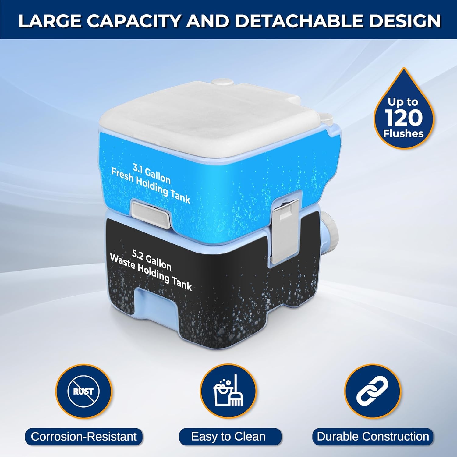 Portable Camping Toilet 5.2 Gal Detachable Waste Tank Hand Sprayer