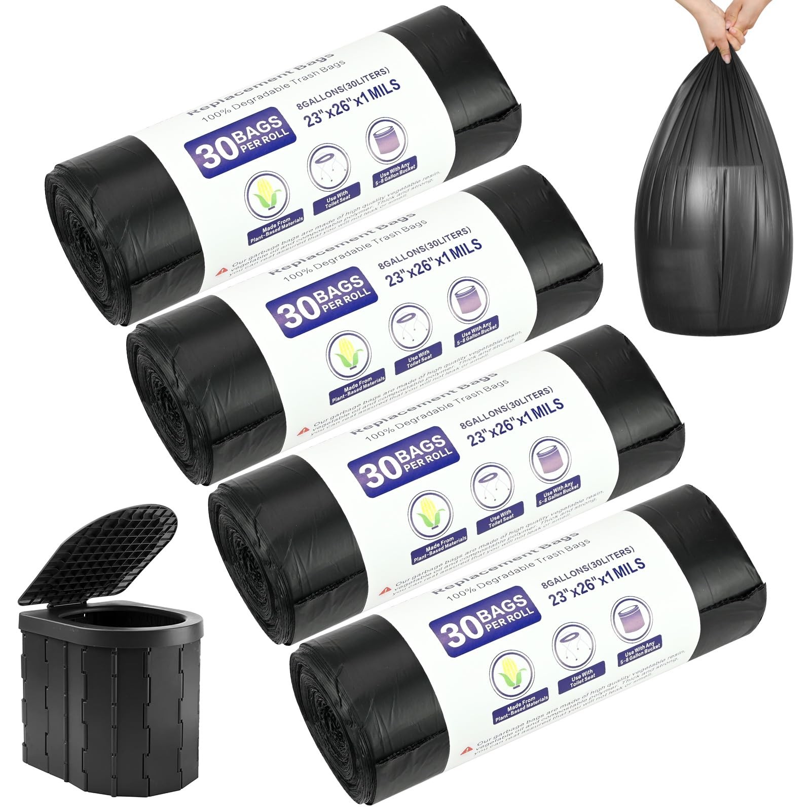 120 Pack Toiletry Bags Black, 30L Biodegradable Toilet Bags, …