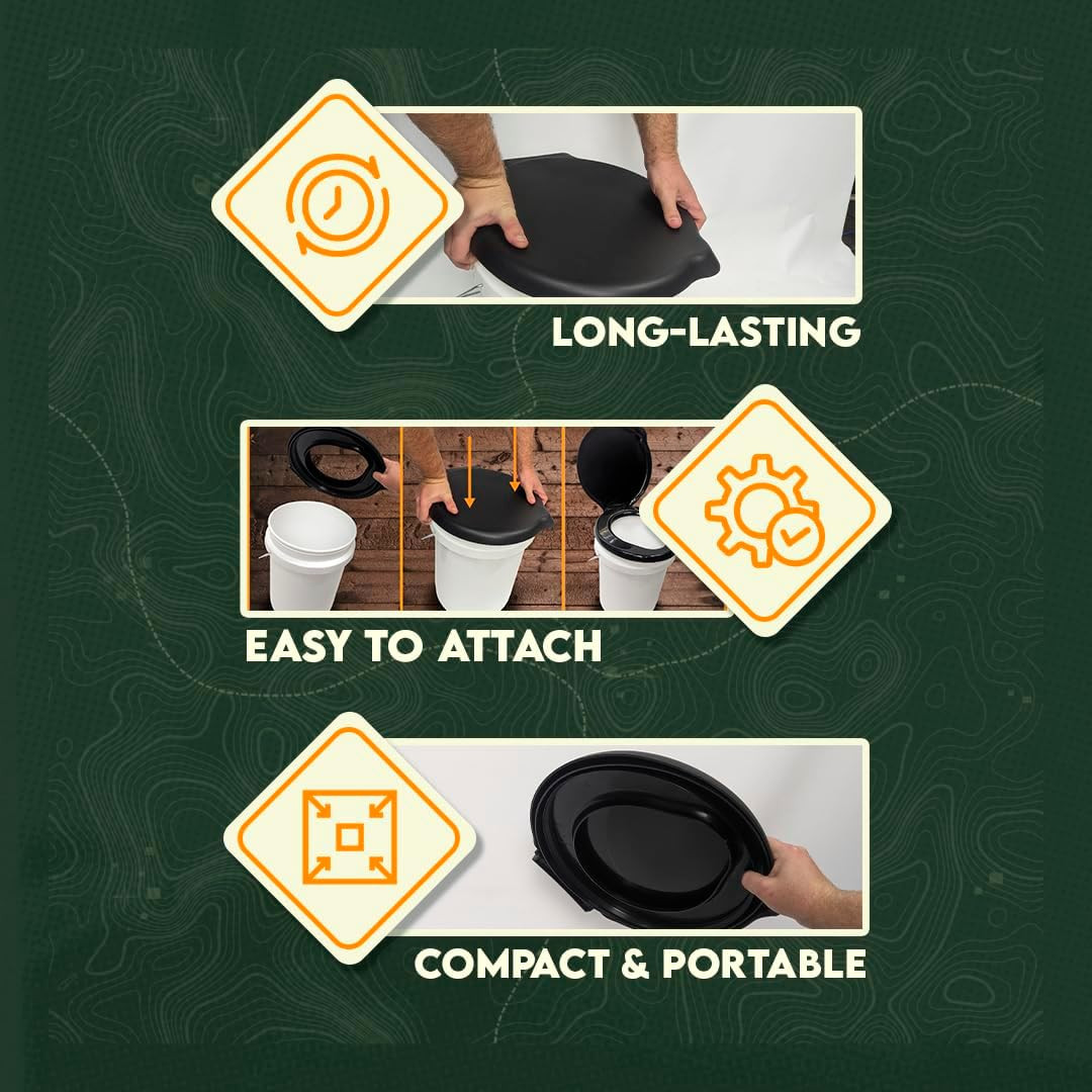 Portable Black Plastic Toilet at Lids, Fits a 5 Gallon Bucket, Great for Camping
