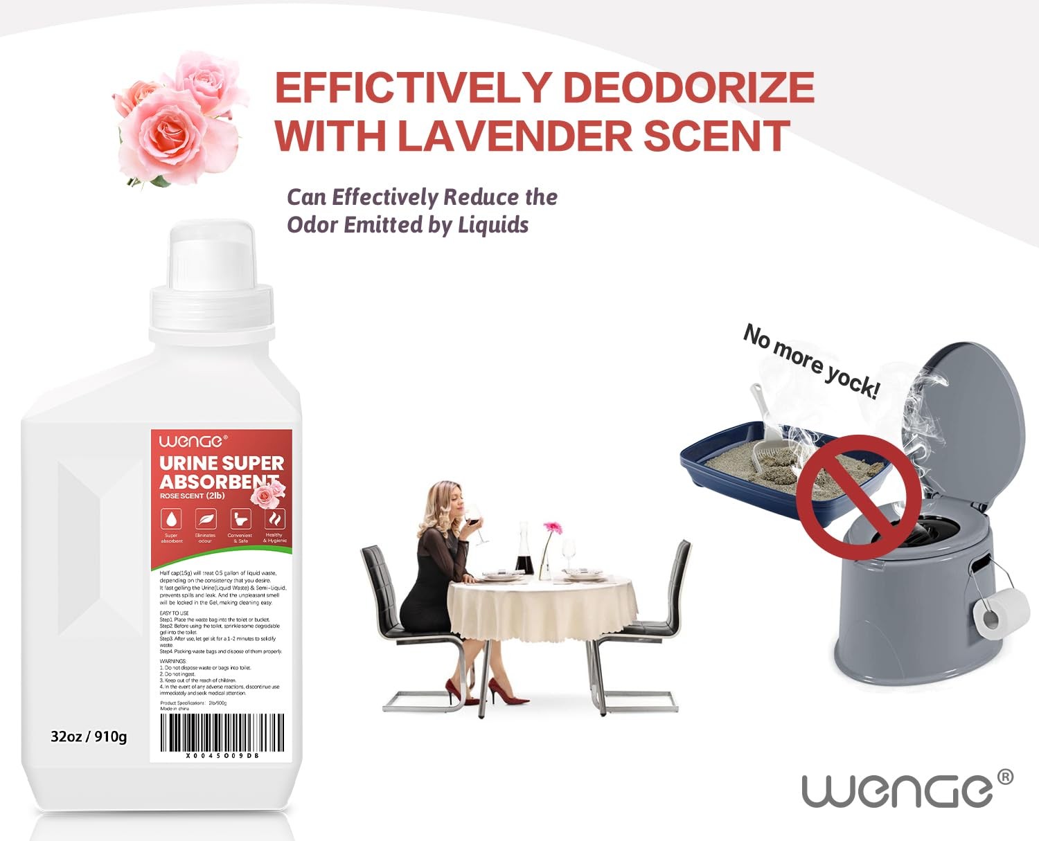 Urine Super Absorbent Solidifier, Pink Rose Scent
