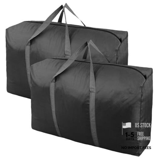 100L Extra Large Storage Bags, Big Moving Bags with Strong Zippers 2 Pack Black