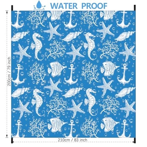 Beach Blanket 79″ X 83″ Oversized Lightweight, Beach Mat Waterproof Sea-animals