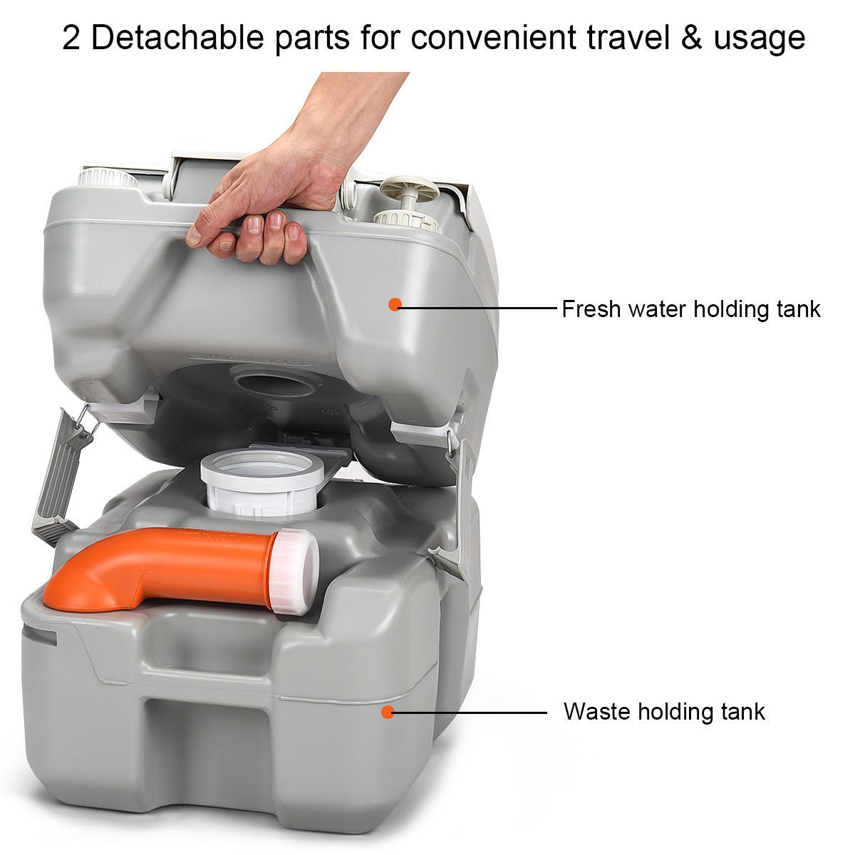 5.3 Gallon Portable Travel Toilet Outdoor Camping Toilet w/ Piston Pump Flush