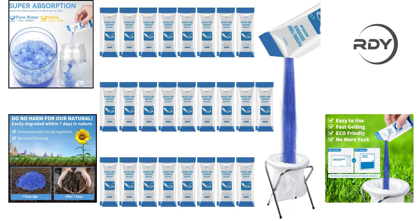 Lightweight Camping Toilet Gel Powder – 25 Convenient Packs for Any Adventure