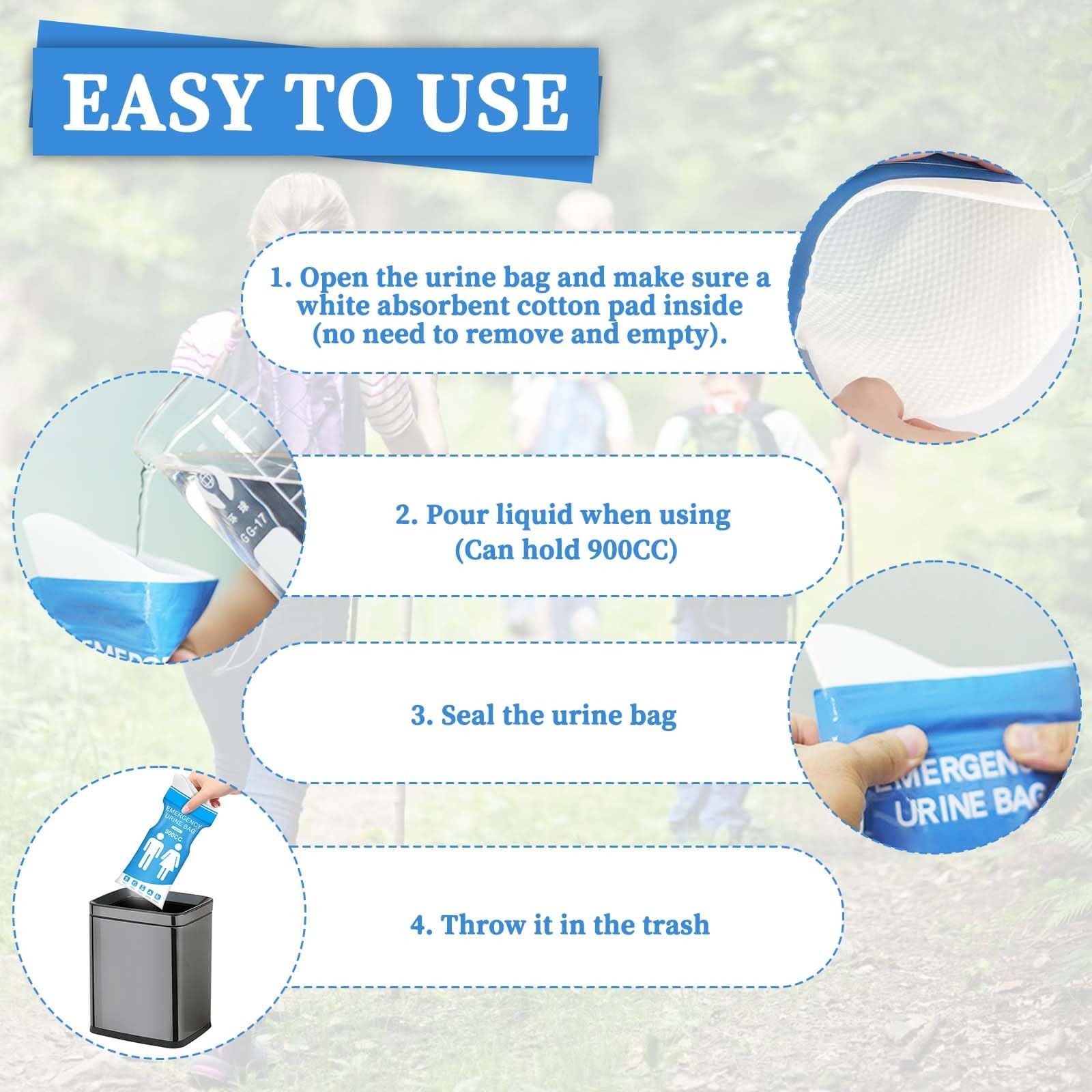 whpqhw 12 PCS Disposable Urine Bags,900ML Pee Bags for Travel Large, blue