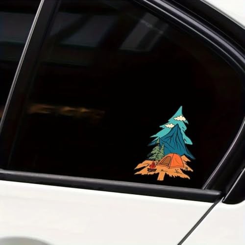 2 pcs Mountain Tree Sticker – Outdoor Camping Adventure Decal with Tent