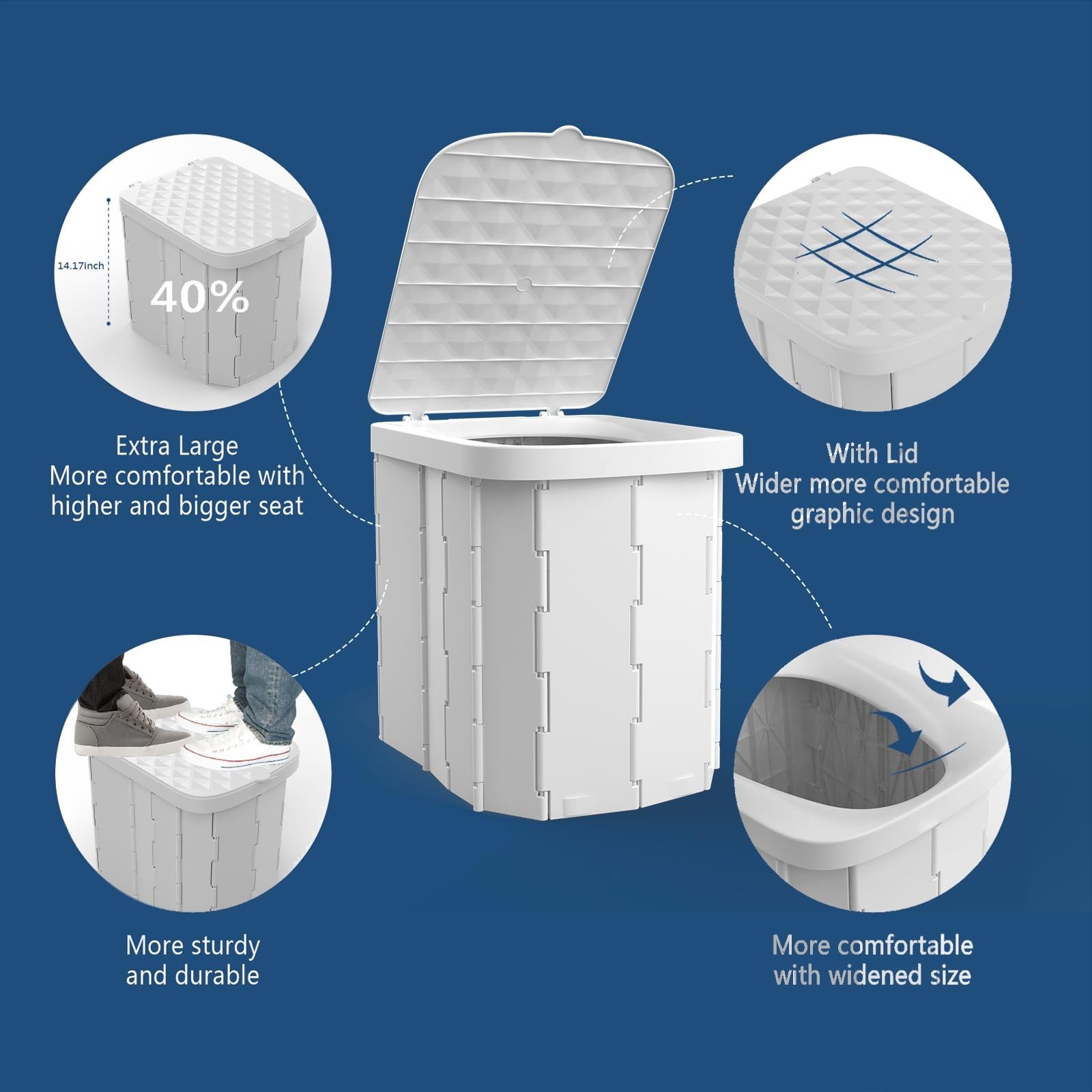 XL Portable Camping Toilet – Folding Travel Potty with Lid for Adults, Car Use