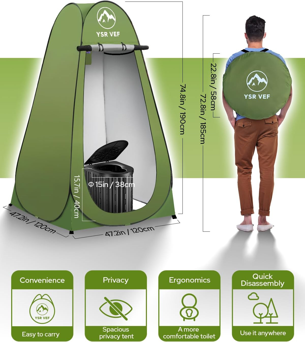 Camping Toilet with Pop-Up Privacy Tent and Liquid Waste Gel, Portable Toilet fo