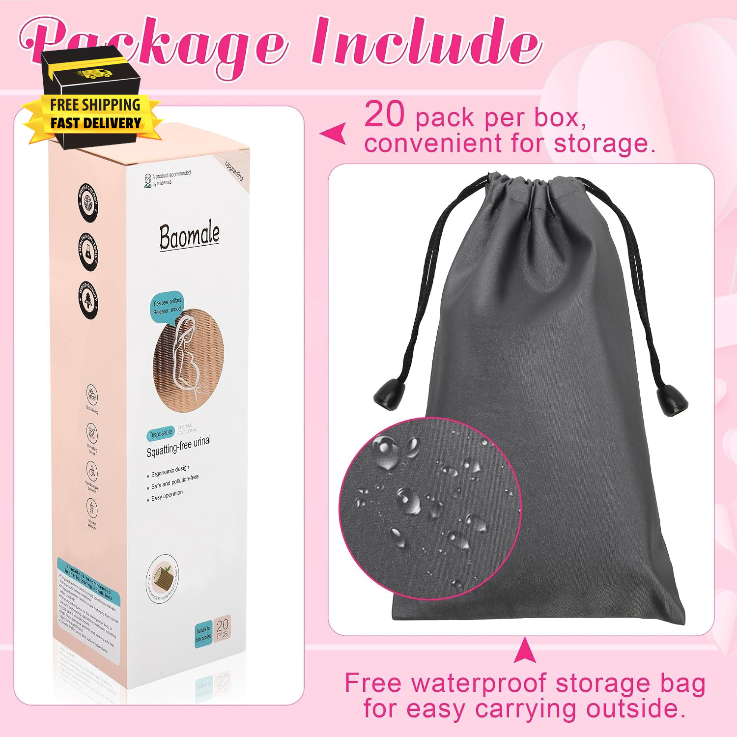 20 50 Pcs Disposable Female Urination Device, Portable Girl Urinal Funnel Women
