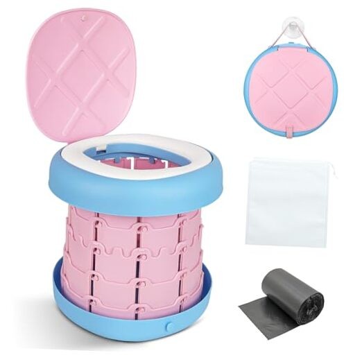 Portable Toilet Camping Foldable Potty Travel Toilet Adjustable Pink&Blue