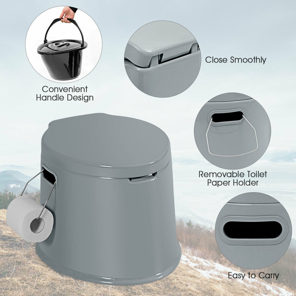 Portable Travel Toilet Indoor Outdoor W/Paper Holder Camping Hiking Boating