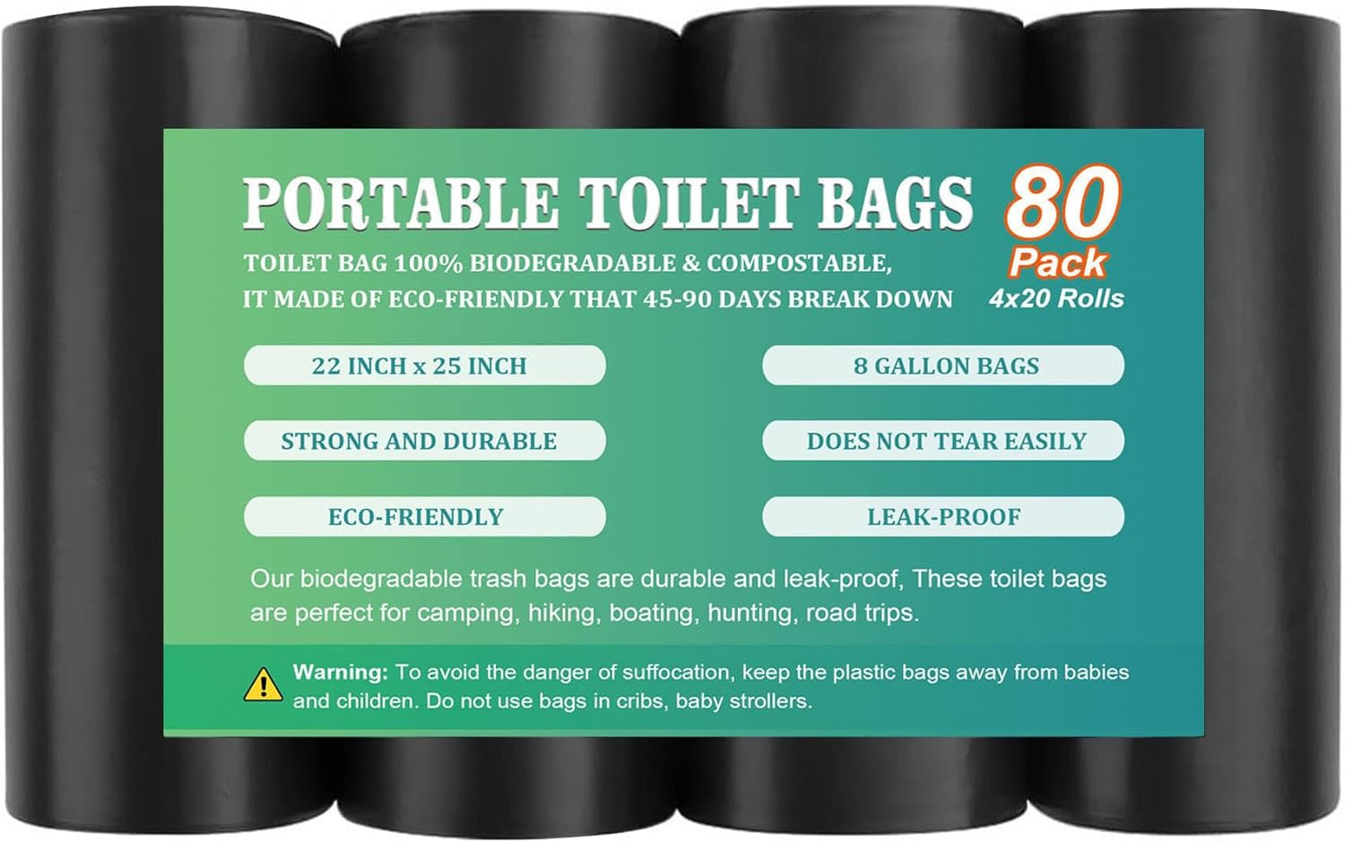 Bolsas de Banio Portatil Camping Paquete 80 de 8 Galones Gruesas Biodegradables