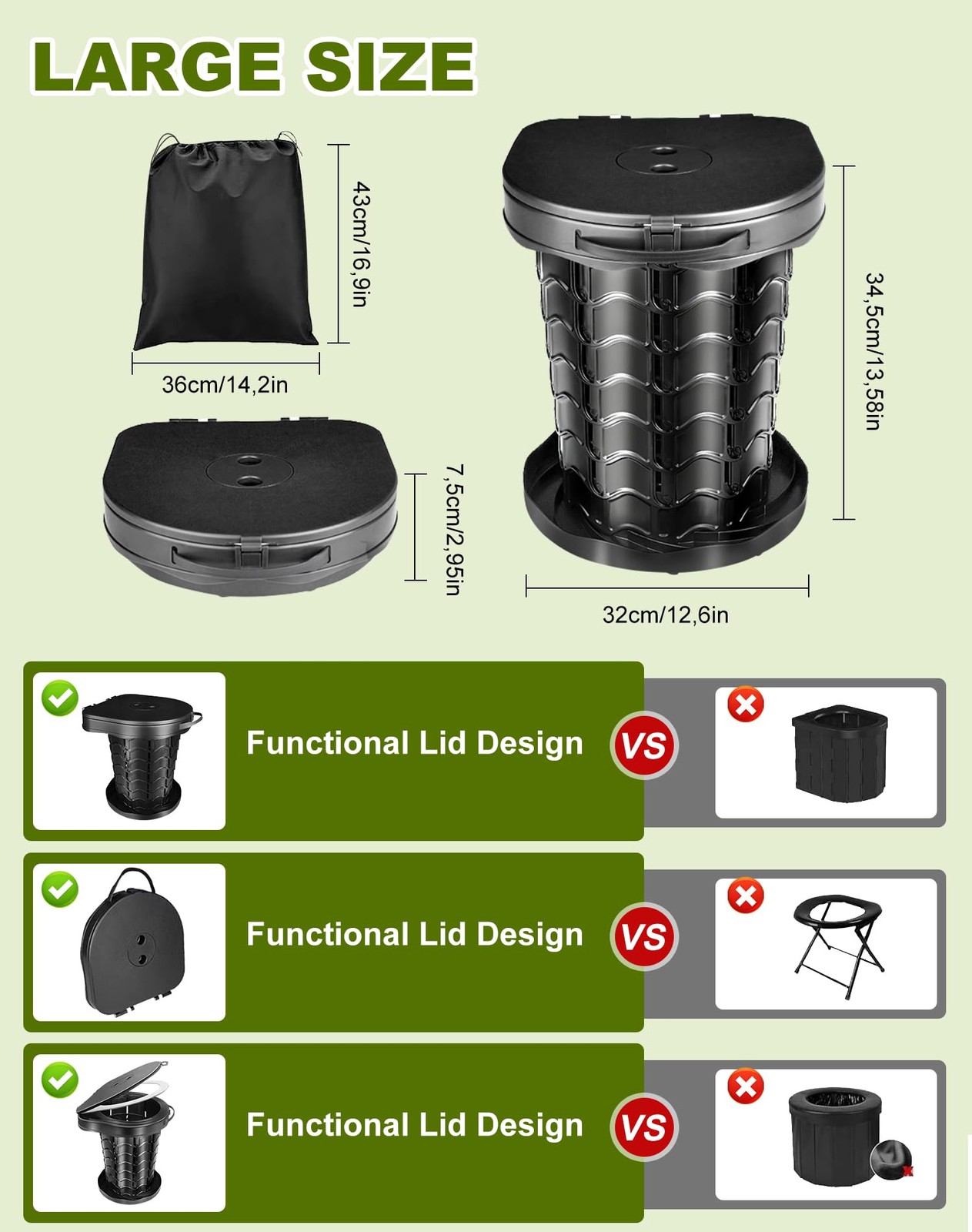 Camping Toilet Foldable with Toilet Bag, Camping Toilet with Lid, Mobile To…