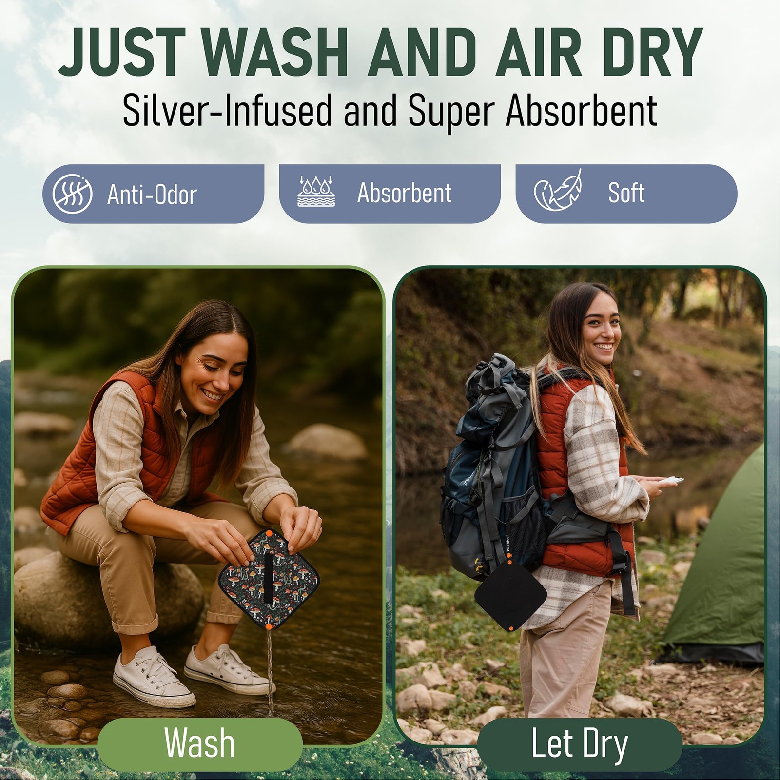 Reusable Pee Cloth for Women Silver Infused, EcoFriendly Wipe for Camping &