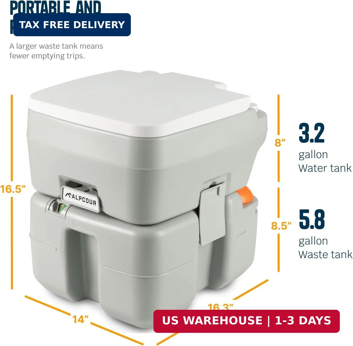 Alpcour Portable Toilet – Compact Indoor & Outdoor Commode w/Travel Bag for Camp