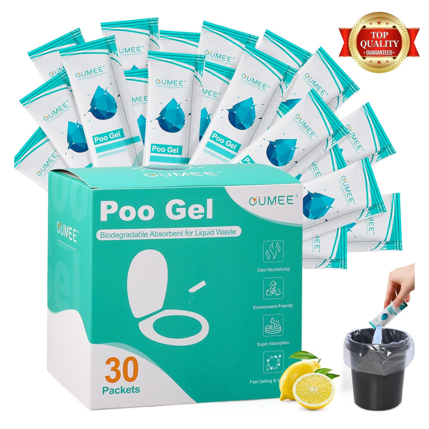 30 Pack Lemon Portable Toilet Gel, Poo Gel for Potty, Camping Toilet Powder for