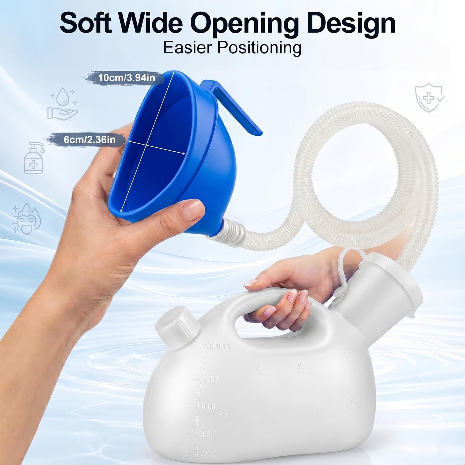 Portable Spill Proof Male Urinal Bottle with 47″ Hose, Soft Opening, 2000ML for