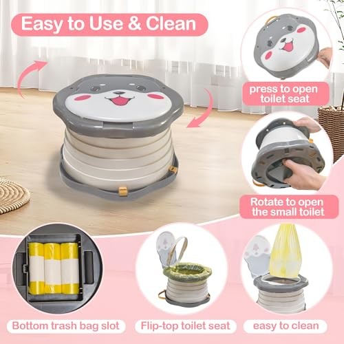 Portable Potty for Kids, Portable Toddler Toilet Cute Puppy Design with Gray