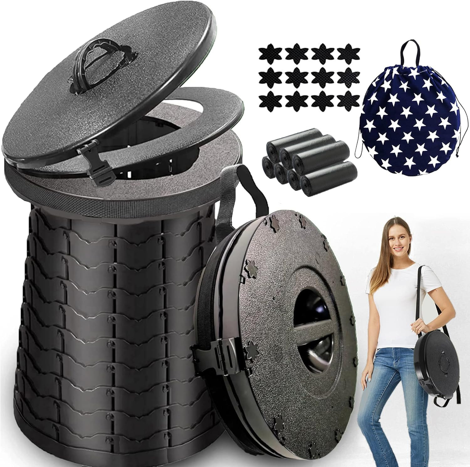 XXL Portable Toilet for Camping,880Lbs Capacity,19.7″ H Adjustable Portable Toil