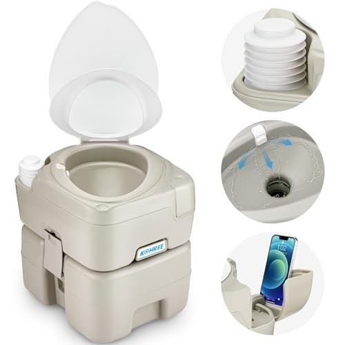 Portable Camping Toilet 5.3 Gal Cassette Porta Potty – Leakproof Bellows Flush,