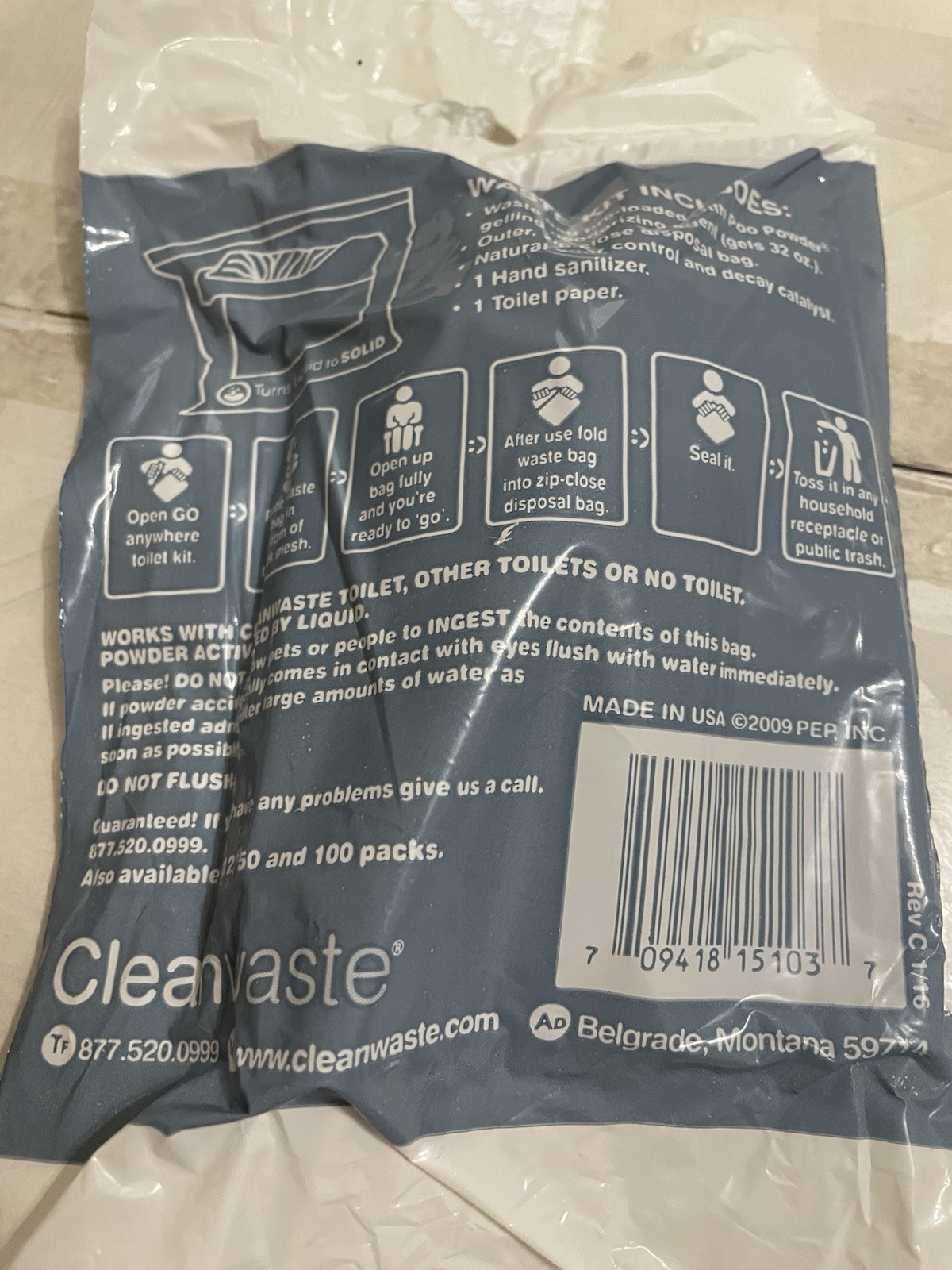 Cleanwaste Go Anywhere Toilet Kit One Hundred (100) Count. Camping 