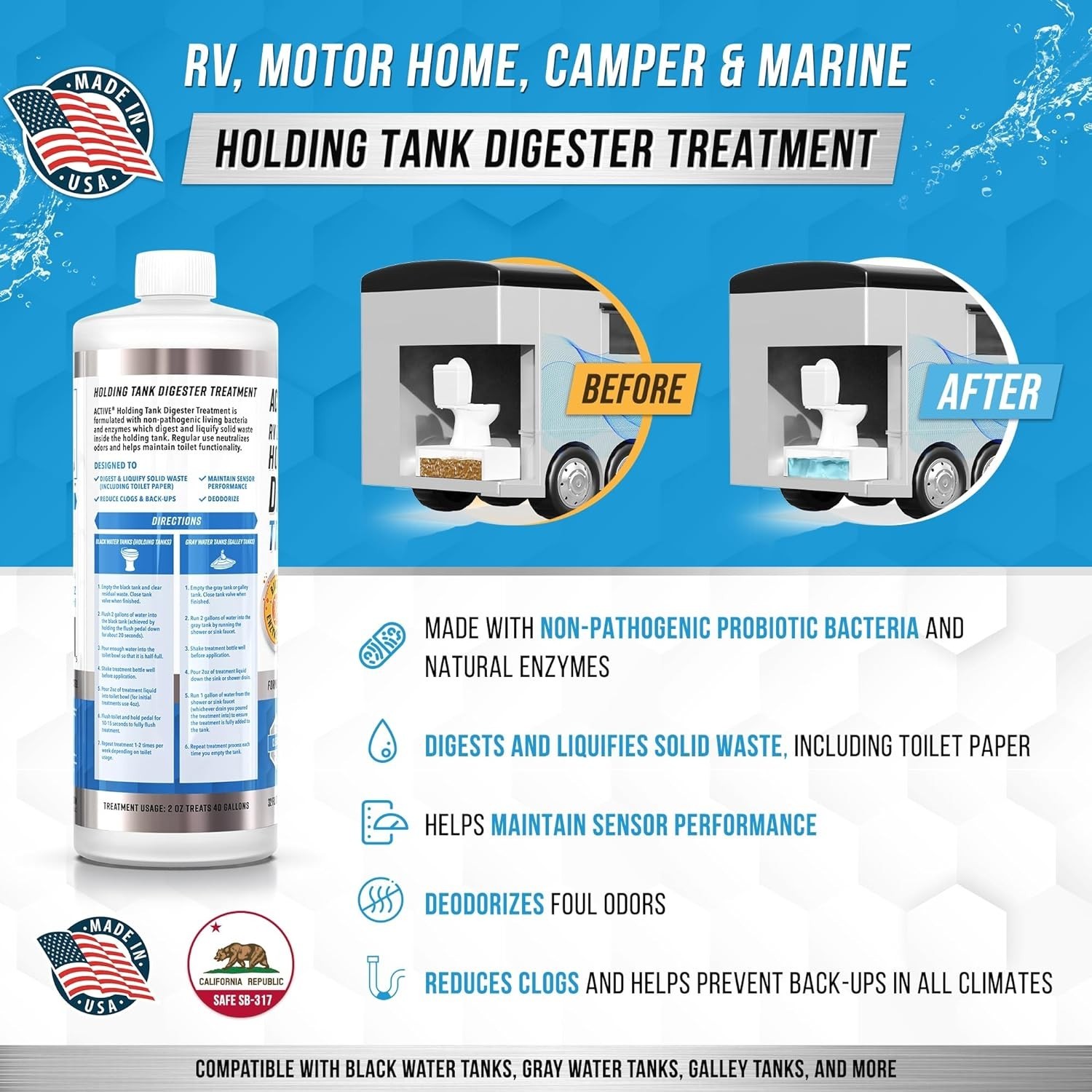 RV Black Tank Treatment Toilet Chemicals – 16 Treatments Waste Digester for H…