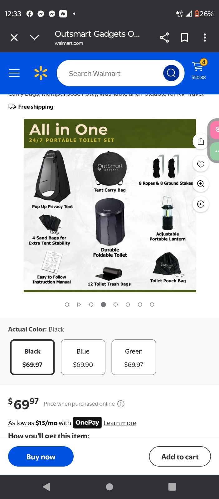 Outsmart Gadgets Outdoor Portable Toilet Set for Adults with Camping Light New