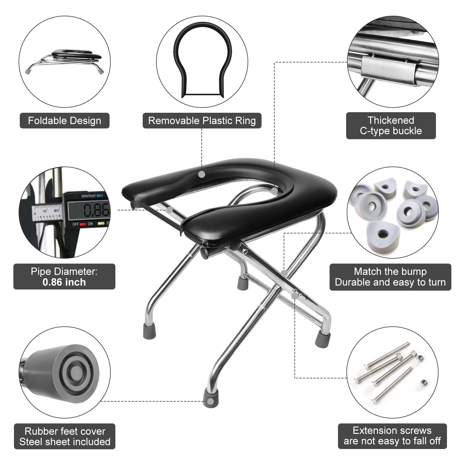 U-shaped Portable Toilet for Camping, 350LBS Stainless Steel Foldable Camp Tr…