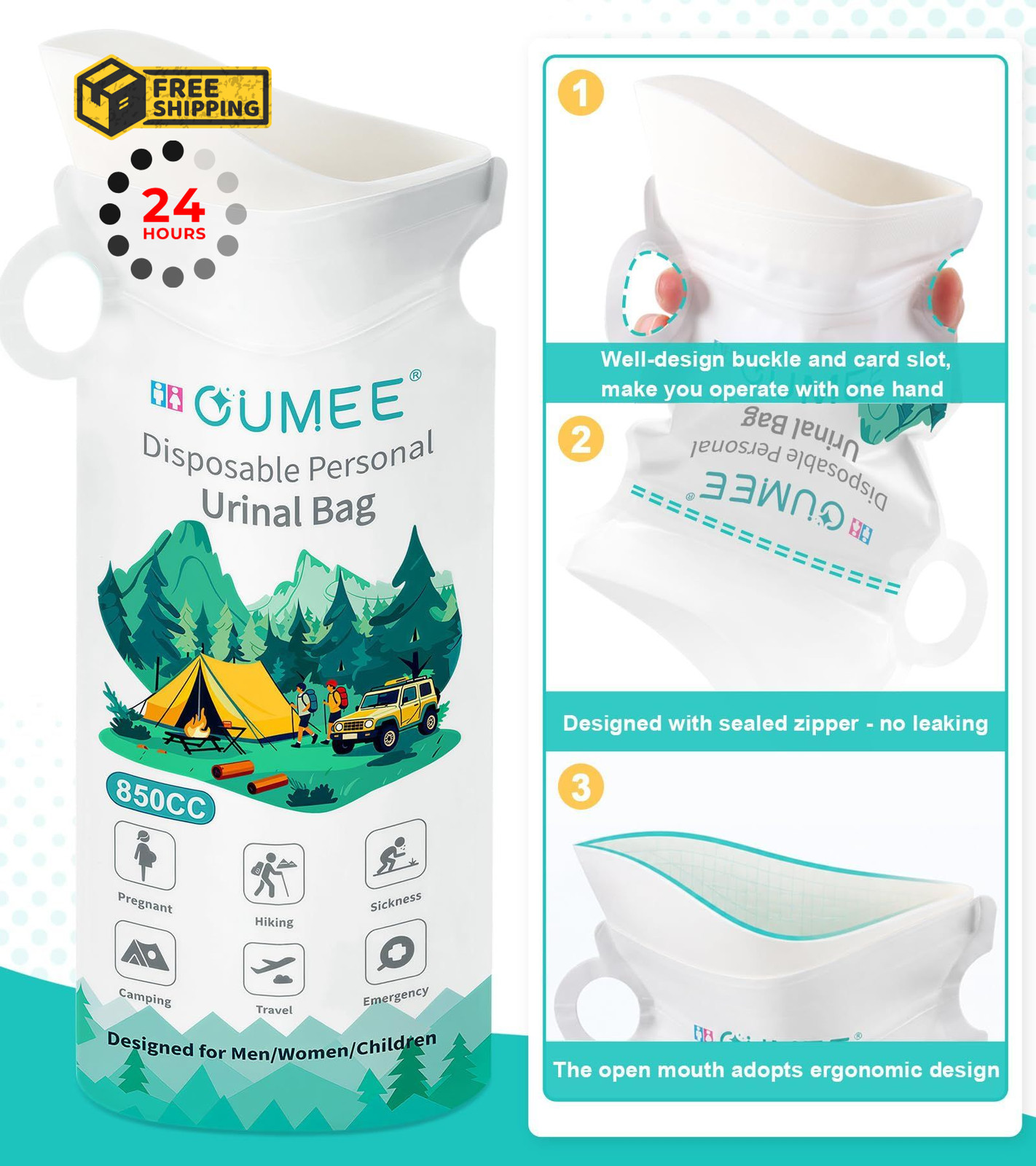 OUMEE 850ML Emergency Disposable Urinal Bags, 8/12/20/28 Pcs Large, white