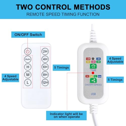 USB Powered Small Ceiling Fan 6 Blades Quiet DC 5V USB Hanging Remote Control