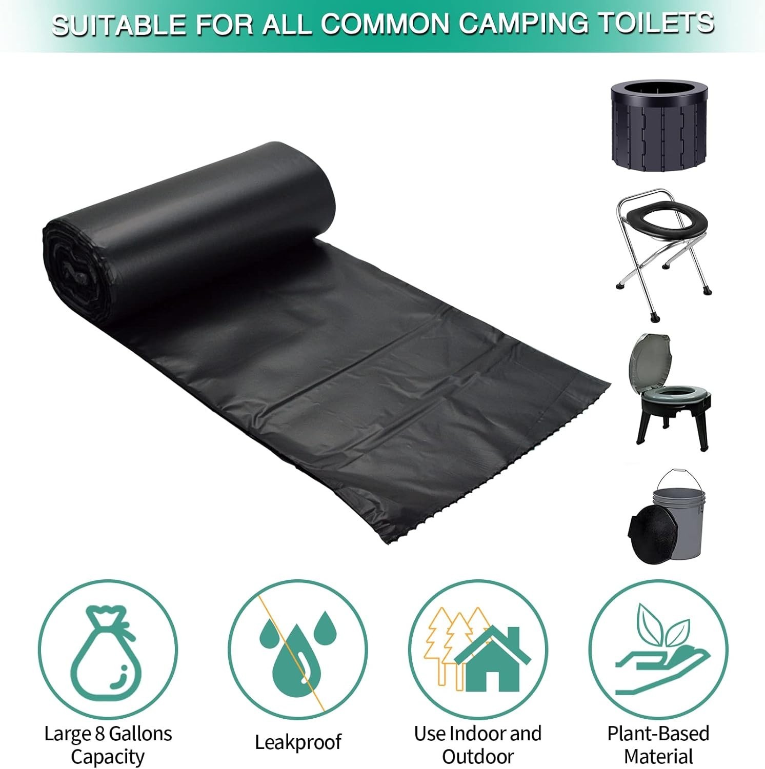 80/60/20 Portable Camping Toilet Bags 100% Compostable 8 Gallon Use with 5 Ga…