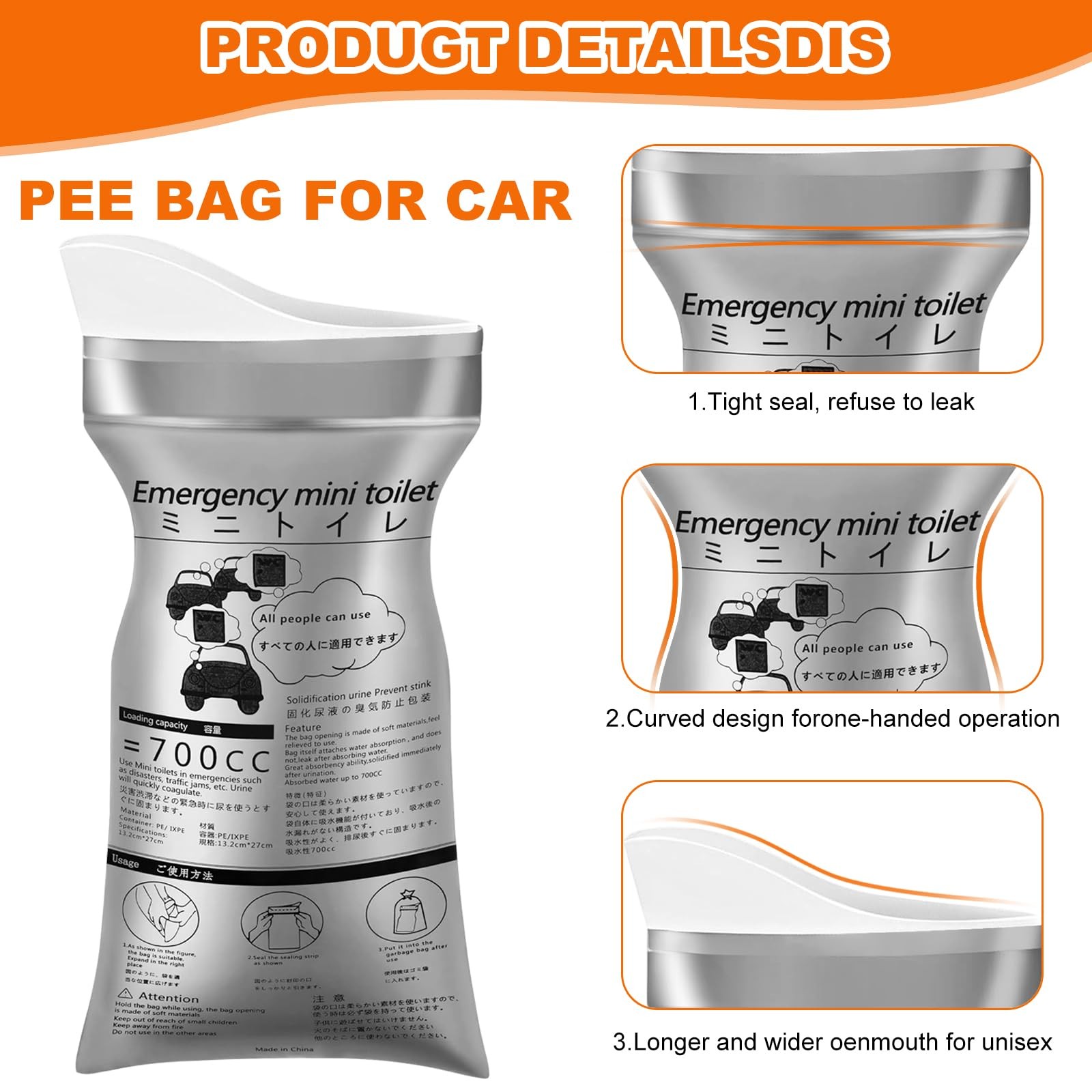 Disposable Urine Bags for On the Go, Mobile Emergency Toilet in Car, 700ml GelUri…