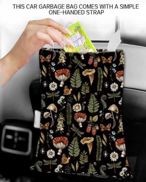Hanging Car Trash Can Bag – Boho Brown Mushroom Design, Back Cute Boho Mushroom