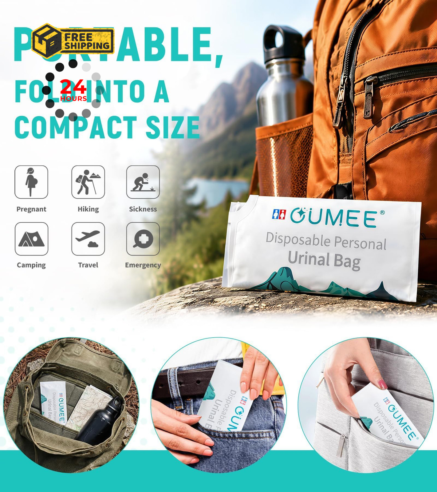 OUMEE 850ML Emergency Disposable Urinal Bags, 8/12/20/28 Pcs Large, white