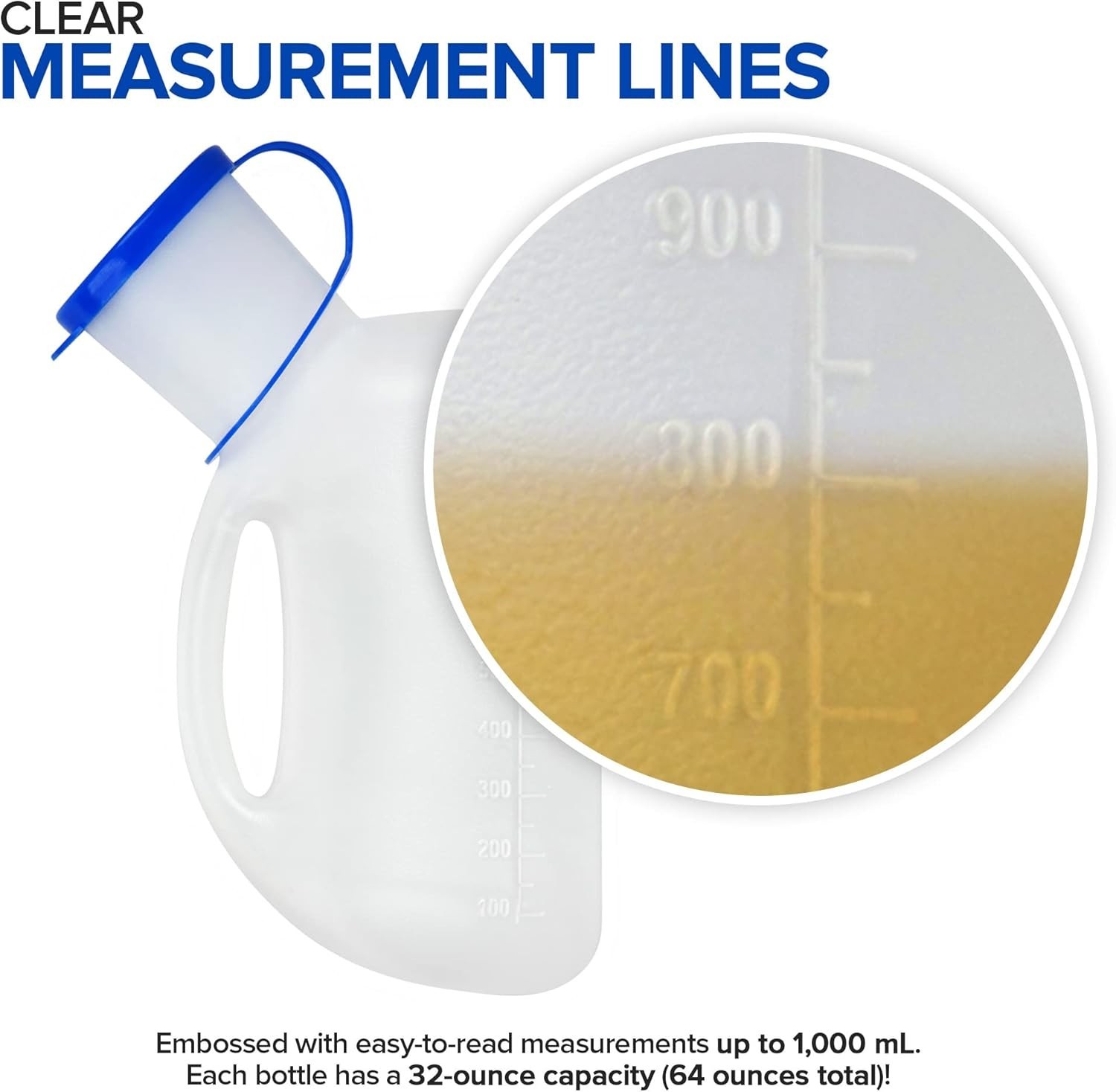 Portable Unisex Urinal Bottle 32 Oz with Funnel & Lid for Travel Camping