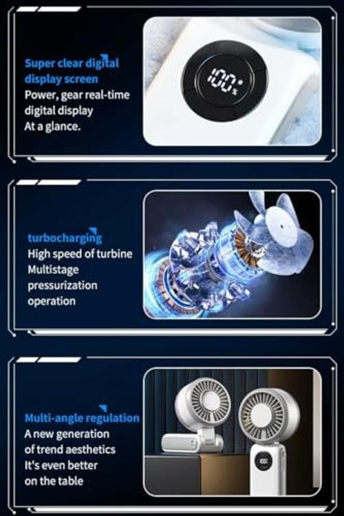 Portable Handheld Fan, 3 IN 1 Rechargeable Personal Fan with 5 Speed White